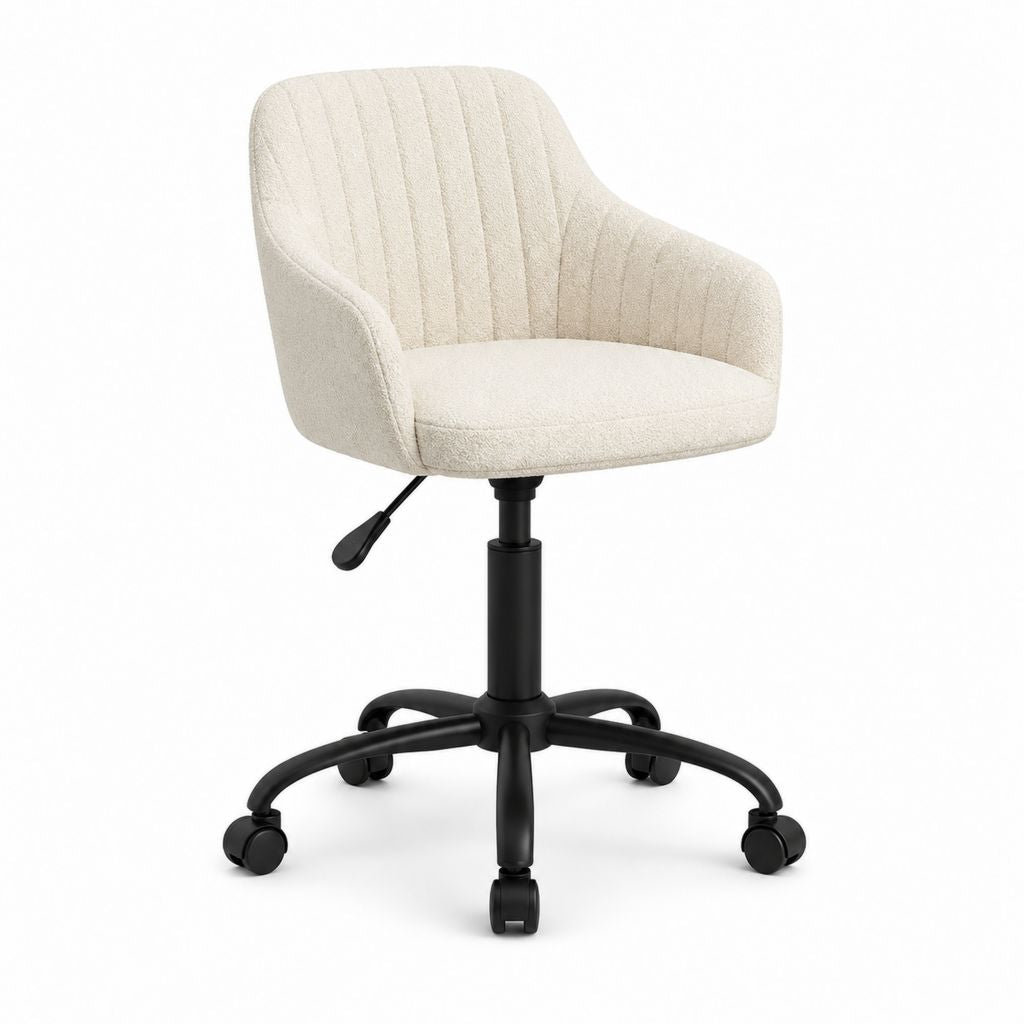 Drehbarer Esszimmerstuhl Creme mit Bouclé-Polyesterbezug und höhenverstellbarem Stahlfuß 56 x 60 x 80-90 cm
