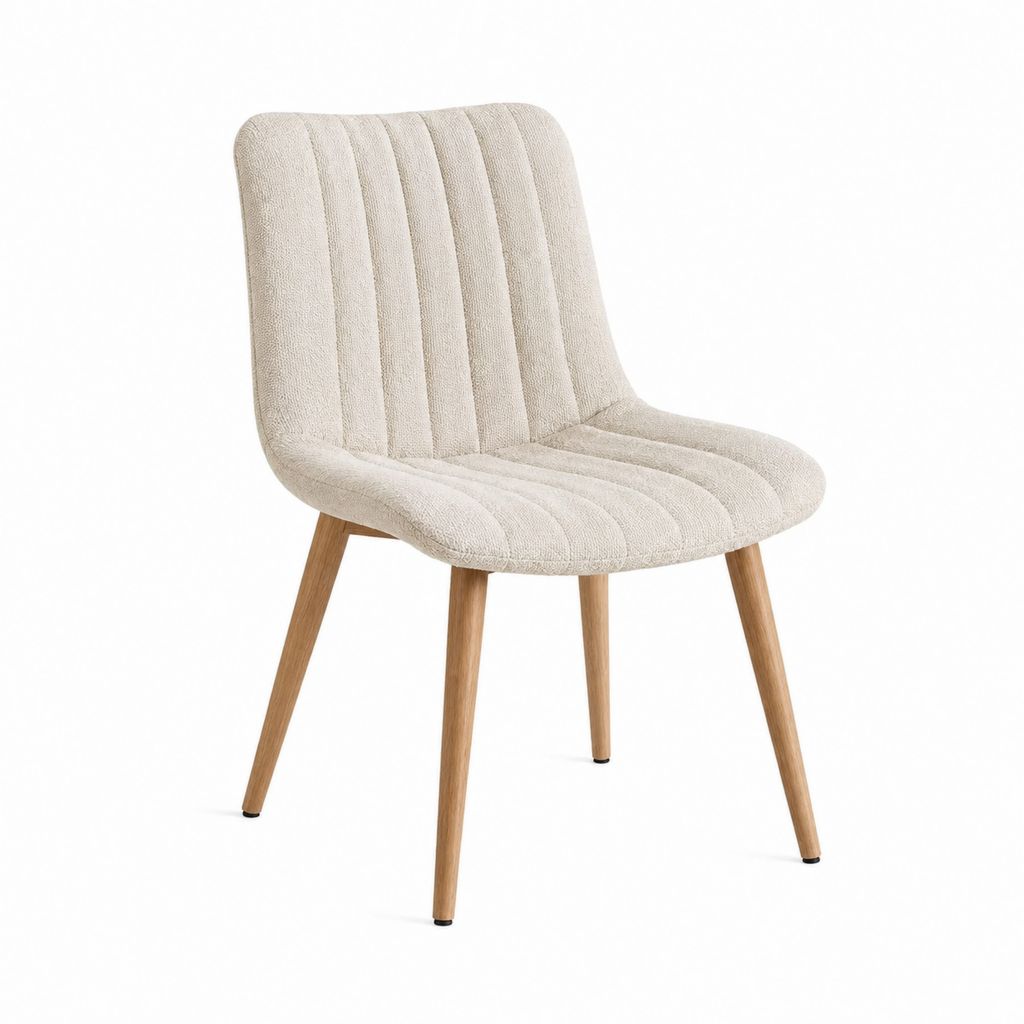 Esszimmerstuhl Creme Polyester-Bouclé mit Massivholzgestell 49 x 57 x 82 cm