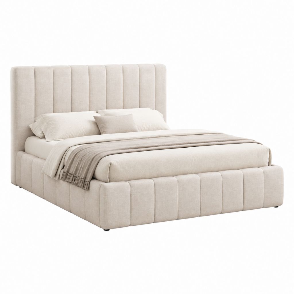 Stauraumbett Beige mit gepolstertem Polyesterbezug 180 x 200 cm