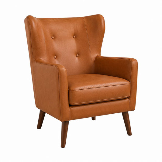 Ohrensessel Cognac aus PU-Kunstleder mit Massivholzbeinen 78 x 86 x 105 cm