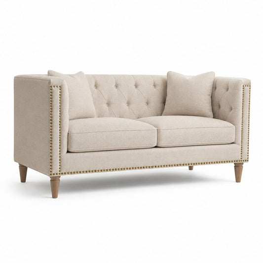 2-Sitzer Sofa Beige mit Polyesterbezug rechteckig 160 x 86 x 88 cm