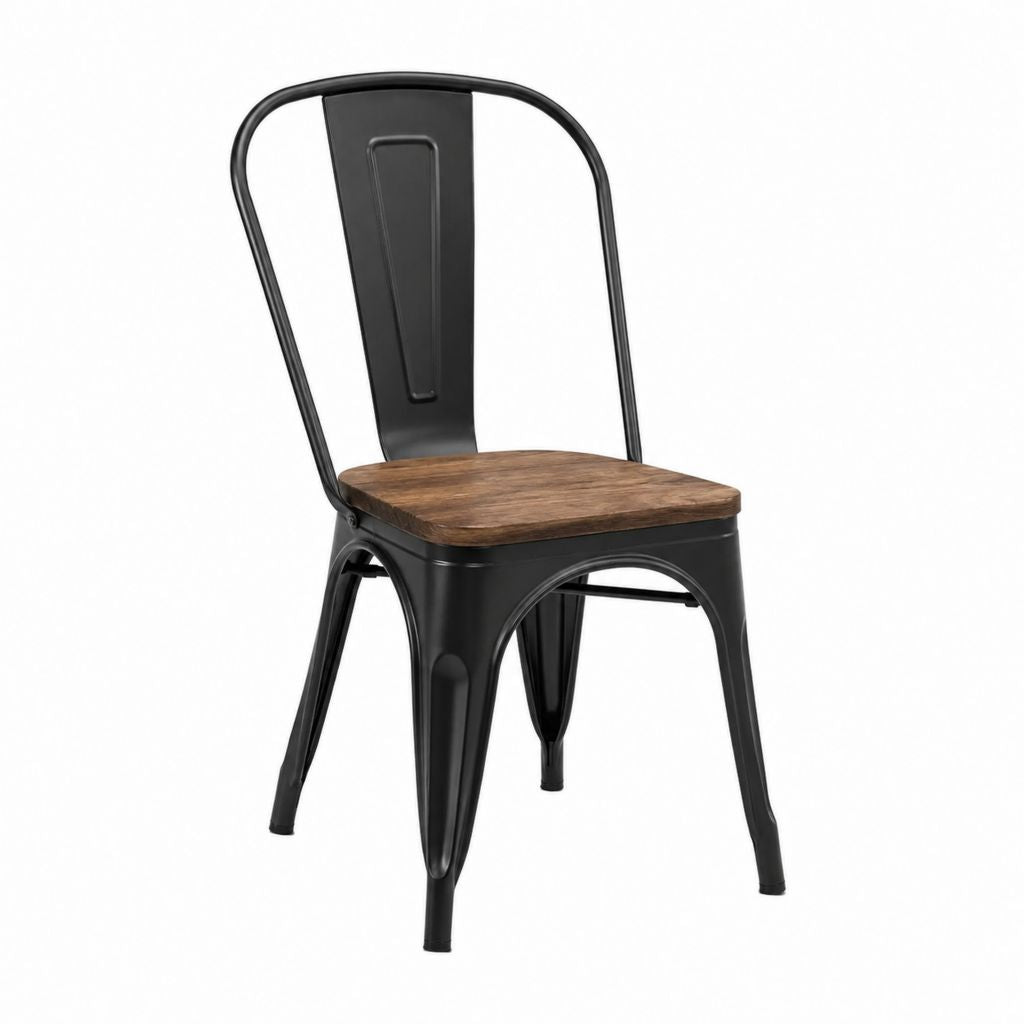 Esszimmerstuhl Schwarz pulverbeschichteter Stahl MDF-Holzdekor rechteckige Sitzfläche 44 x 52 x 85 cm