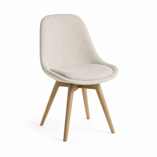 Esszimmerstuhl Beige Bouclé Polyester mit geschwungener Rückenlehne und Massivholzgestell 48 x 55 x 82 cm