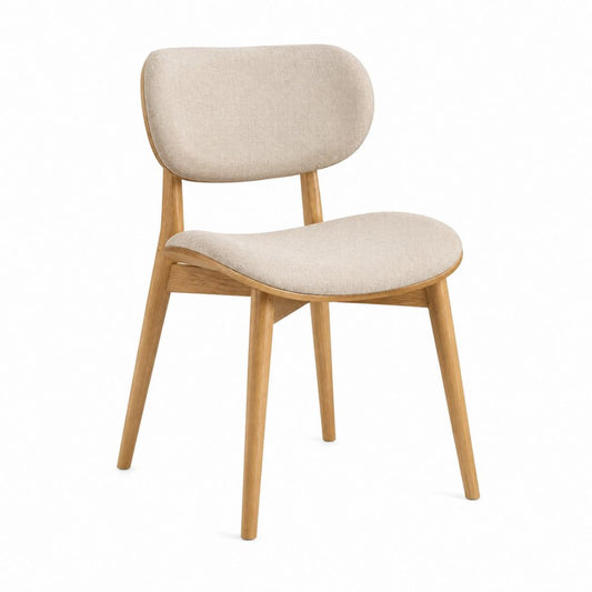 Esszimmerstuhl Beige mit Polyesterbezug und massivem Eichenholzgestell abgerundet 50 x 55 x 78 cm