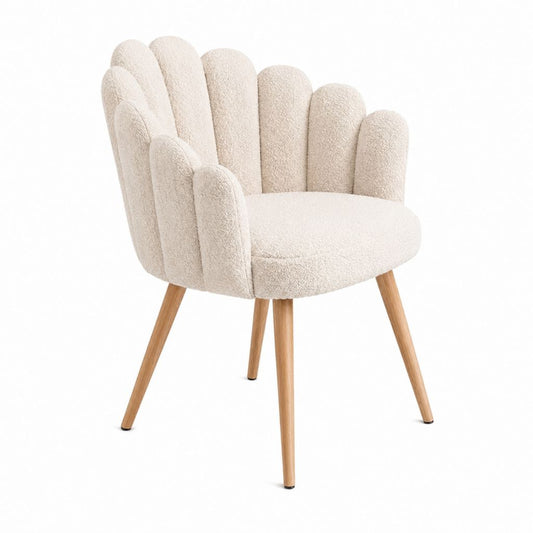 Esszimmerstuhl Creme Bouclé Polyester mit Armlehnen und Massivholzbeinen 62 x 60 x 82 cm