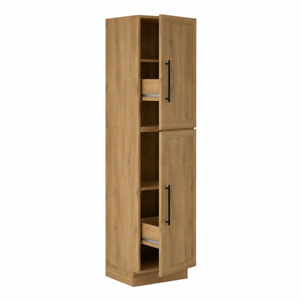 Hochschrank Eichefarben aus Spanplatte rechteckig mit 2 Türen 2 Schubladen 190 x 40 x 35 cm