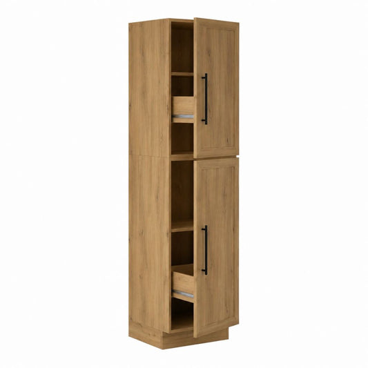 Hochschrank Eichefarben aus Spanplatte rechteckig mit 2 Türen 2 Schubladen 190 x 40 x 35 cm