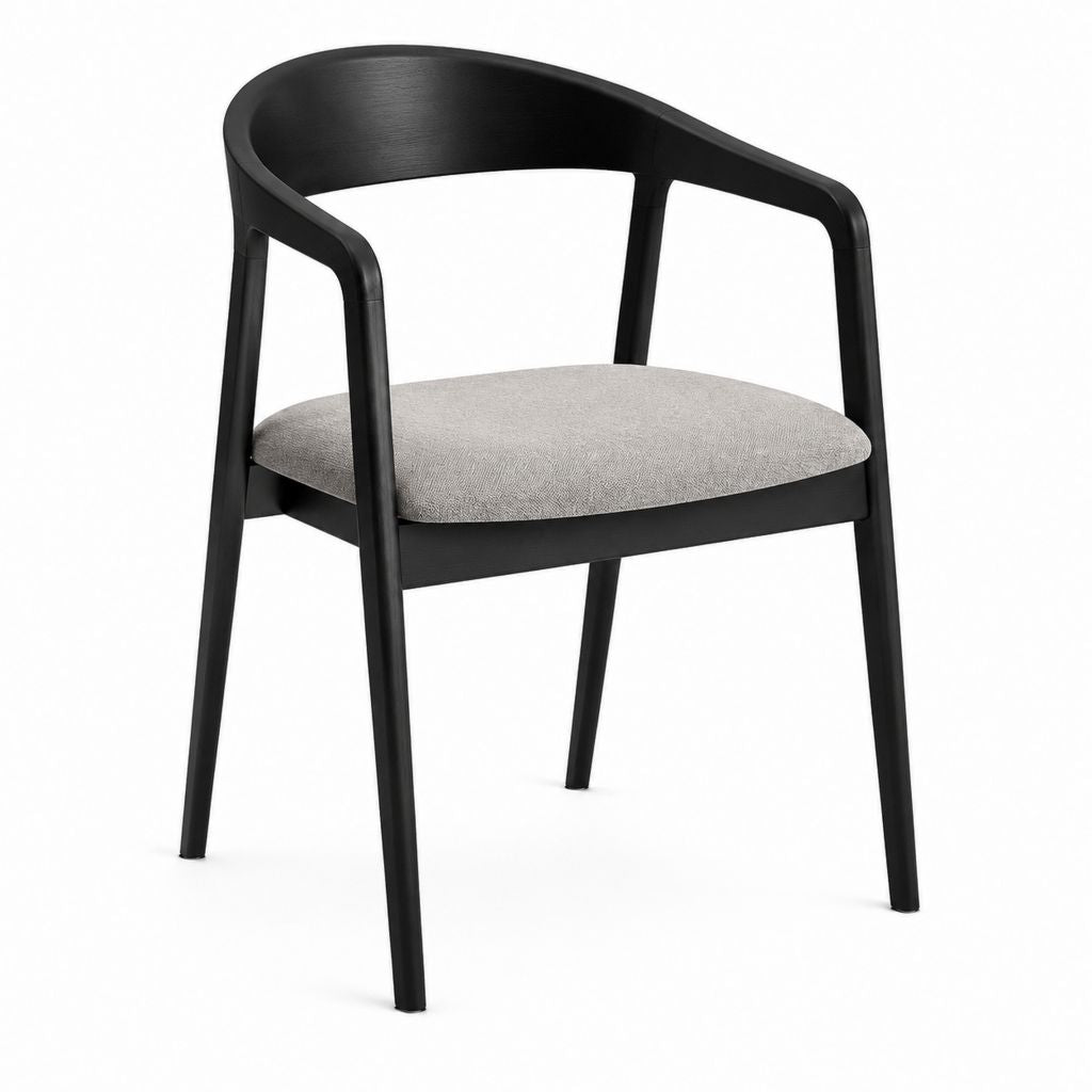 Esszimmerstuhl mit Armlehnen Schwarz Massivholz Polyester 56 x 55 x 76 cm