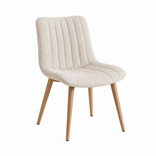 Esszimmerstuhl Creme Polyester-Bouclé mit Massivholzgestell 49 x 57 x 82 cm