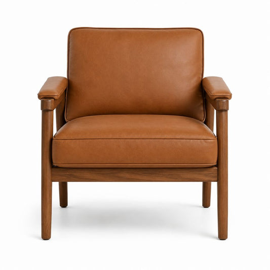 Sessel Cognac PU-Kunstleder mit Massivholzgestell rechteckig 72 x 78 x 85 cm