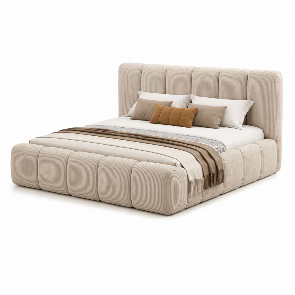 Stauraumbett Polsterbett Beige Polyester-Cord rechteckig 180 x 200 cm